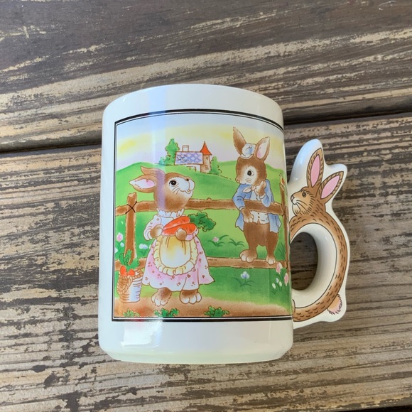 Vintage Taiwan Peter Rabbit Bunny Shaped Handle Coffee Mug Easter Spring - Picture 3 of 6